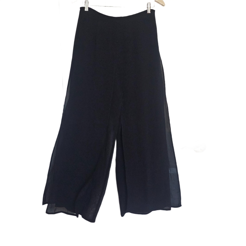Vintage Tadashi Black Rayon Wide Leg Palazzo Pants Made in USA Size 6
